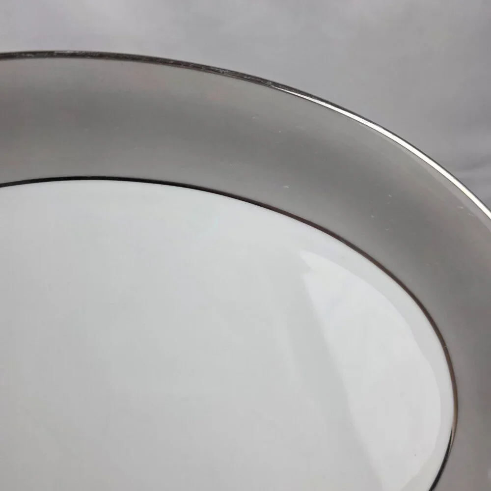 Sango Plantina Oval Serving Platter White with Gray Band & Platinum Trim
